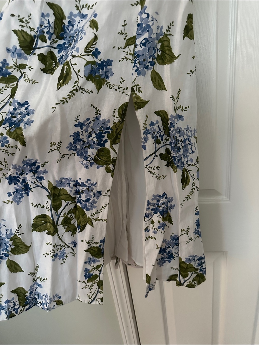 Reformation Floral Spaghetti-Strap Midi Dress in White and Blue - Picture 6 of 6